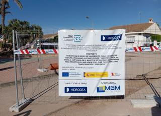Cartel de obra de saneamiento en Cartagena