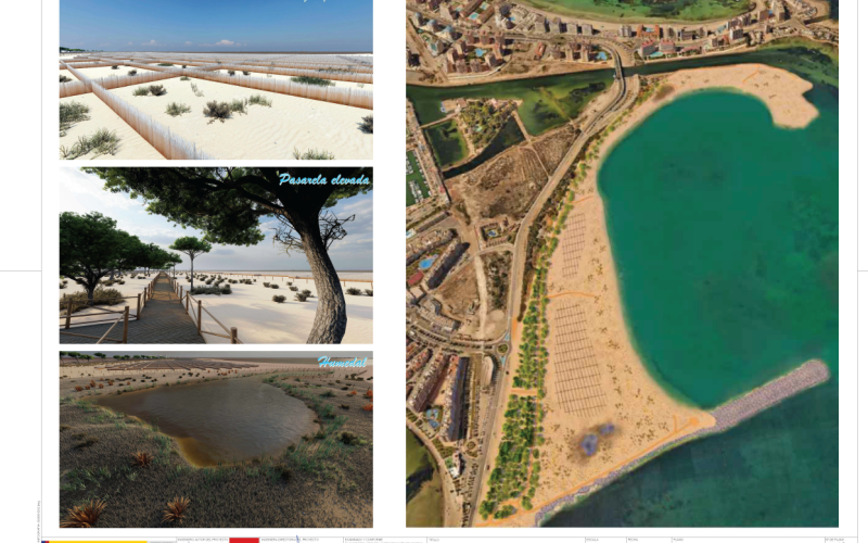 Infografía del paisaje final  de dunas y pasarelas tras finalizar el proyecto