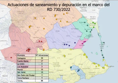 Mapa de las actuaciones de saneamiento y depuración de las ayudas del 2022