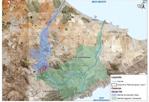 Mapa que muestra la ubicación de las acciones de remediación de los depósitos mineros en Peña del Águila.