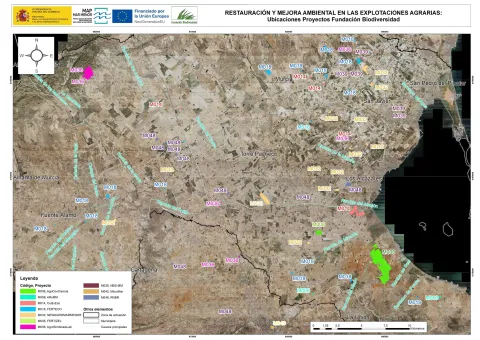Mapa con la localización de las parcelas incluidas dentro los proyectos de agricultura subvencionados por la Fundación Biodiversidad