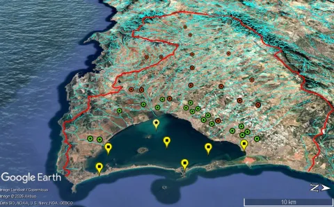 Mapa de puntos de muestreo en laguna y cuenca